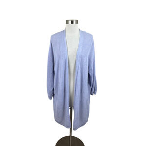 Eileen Fisher Lilac Purple Organic Cotton Linen Long Open Cardigan Size XL